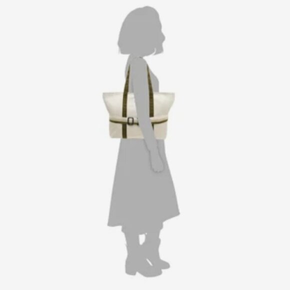 NWT DSW Exclusive Ivory Green Canvas Tote Bag with Travel Strap - Picture 5 of 11